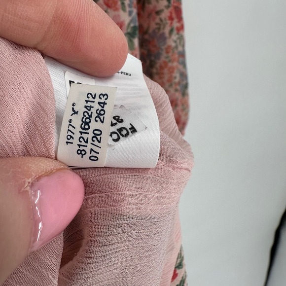 American Eagle Floral Ruched Blouse Womens XL Pink Chiffon Coquette Feminine - Picture 9 of 12